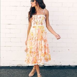 Sunny Honey Floral Smocked Midi Dress - Vici